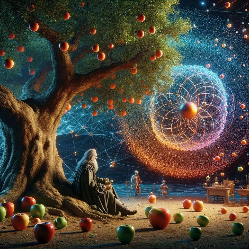the discovery of gravity, particle simulation, Octane render